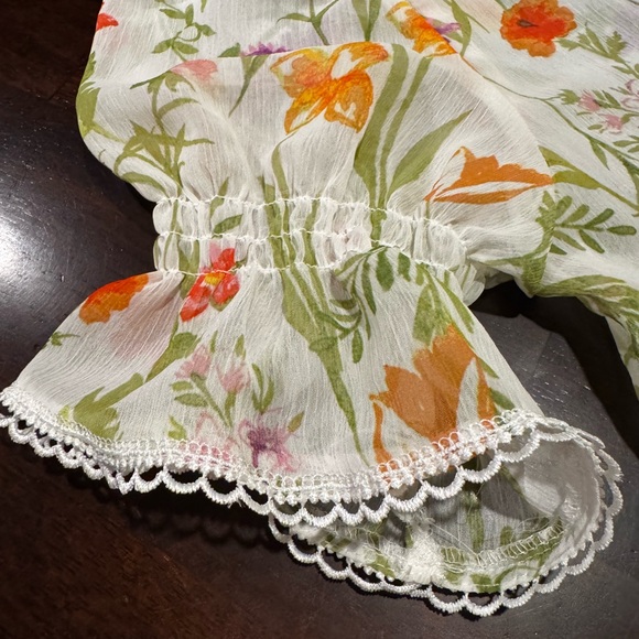 Alex & Lily Floral Lace-Trim Short Sleeve Women's Top - Picture 9 of 9